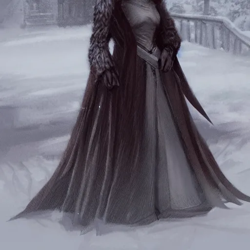 Image similar to full body portrait of sansa stark, detailed, exquisite, at winterfell, artstation