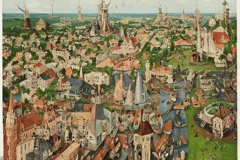 Prompt: an elaborate and dense painting of a peaceful neighborhood, detailed, made of alcohol ink on parchment and penned illustrations, by wes anderson!!!!!!!! and ( ( ( ( ( ( ( ( ( ( hieronymus bosch ) ) ) ) ) ) ) ) ) ) and geoff darrow!!!!!!!!