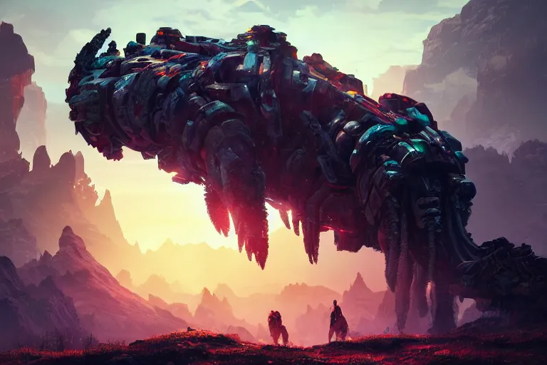 Image similar to tremortusk machine mecanical creature robot of horizon forbidden west horizon zero dawn radiating a glowing aura global illumination ray tracing hdr fanart arstation by ian pesty and alena aenami artworks in 4 k