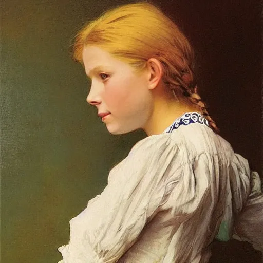 Image similar to Young gwyneth paltrow in a victorian blouse, vintage shading, by Ilya Repin