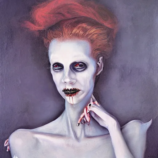 Image similar to ghostly female portrait in detail in oil paint by james jean, guillermo del toro l, tim burton