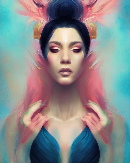 Prompt: an abstract surrealist portrait of a beautiful woman, digital art by Ross Tran and Angel Ganev, highly detailed, trending on artstationhq