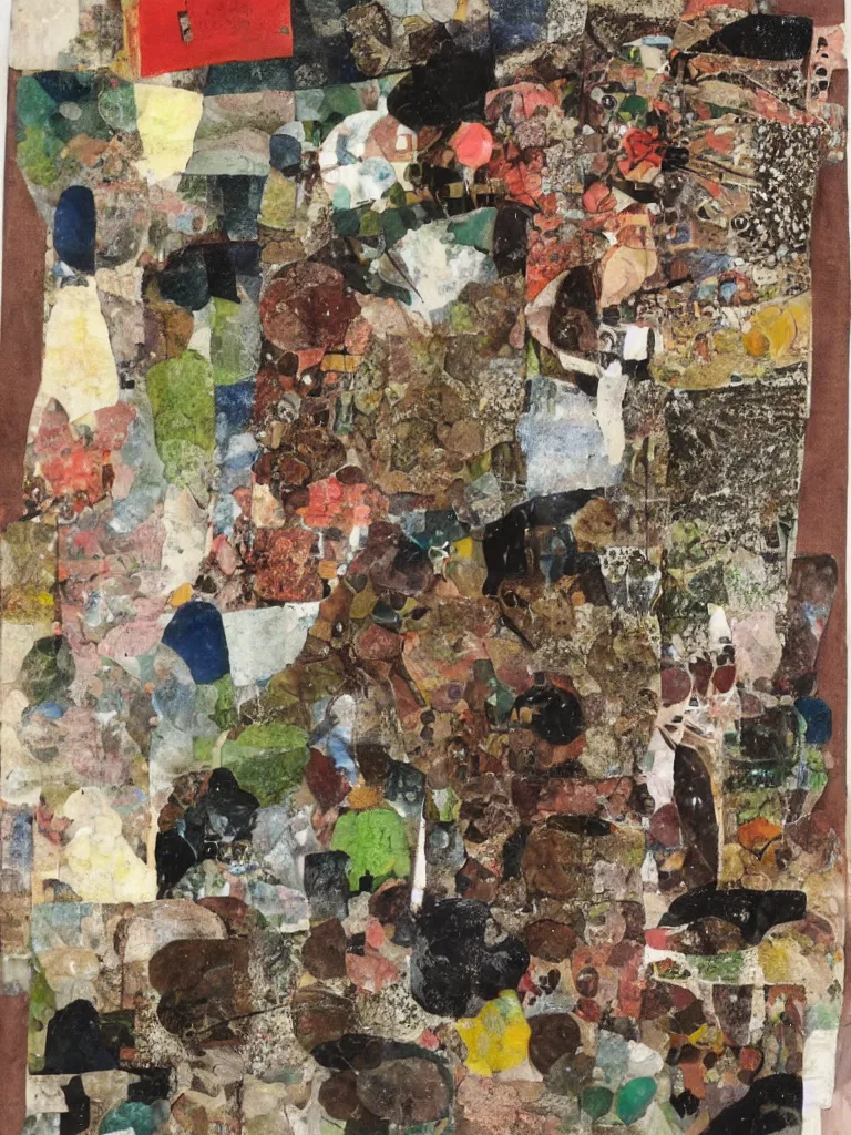 Image similar to mixed media collage by eileen agar, natural earthy color tones