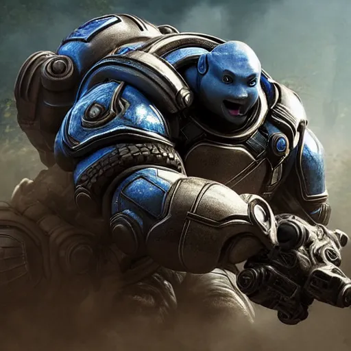 Image similar to Blastoise in gears of war, splash art, movie still, detailed face, photorealistic facial features, cinematic lighting, dramatic, octane render, long lens, shallow depth of field, bokeh, anamorphic lens flare, 8k, hyper detailed, 35mm film grain