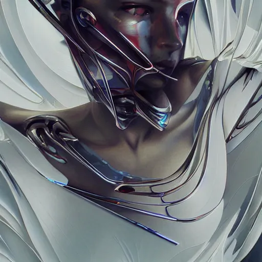 Prompt: scifi futurism automaton minimalism chrome by peter mohrbacher art Hajime Sorayama airbrush hyperrealism model abstract shatter fragments cubism futurism