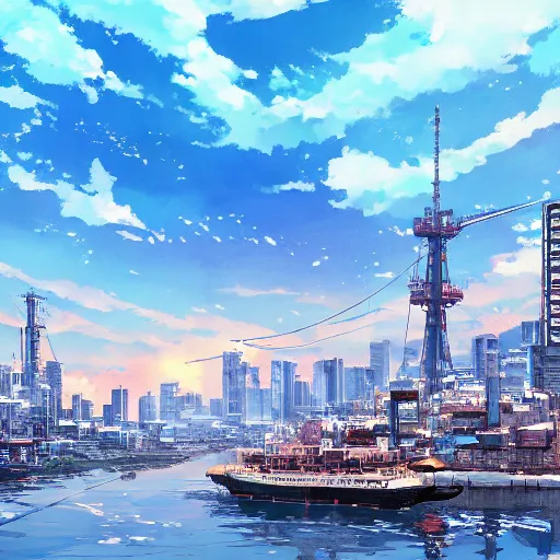 Image similar to Tokyo Port, Anime concept art by Makoto Shinkai