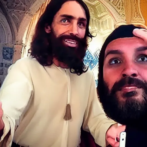 Prompt: Jesus takes a selfie with the devil