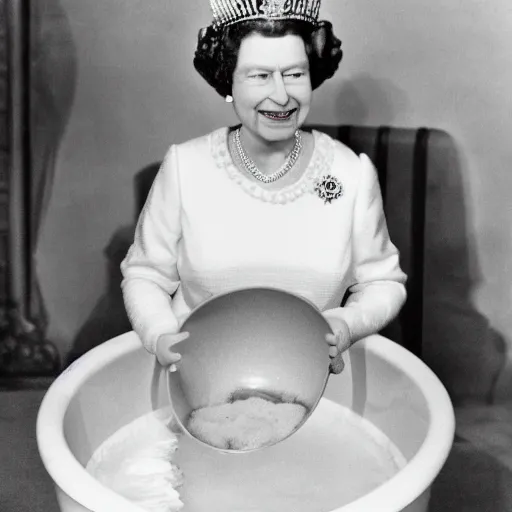 Image similar to queen elizabeth in a milk bath