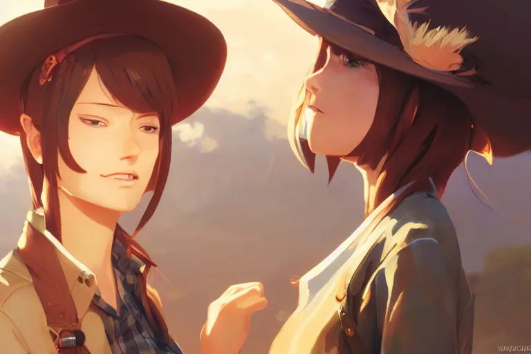 Image similar to western cowgirl, single centered subject, mid shot, ambient lighting, detailed face, by makoto shinkai, stanley artgerm lau, wlop, rossdraws