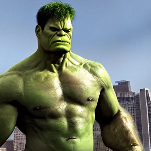 Prompt: a still of tobias funke as the hulk in the avengers ( 2 0 1 2 )