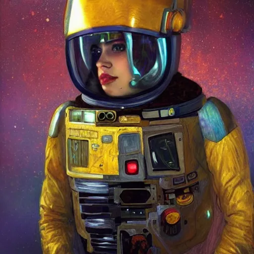 Prompt: a beautiful portrait of a space bounty hunter by Gustav Klimt trending on Artstation