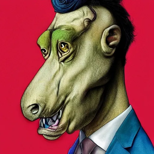 Prompt: A realistic portrait of Bojack horseman in the style od Duy Hyunh, surrealism, pinterest favourites