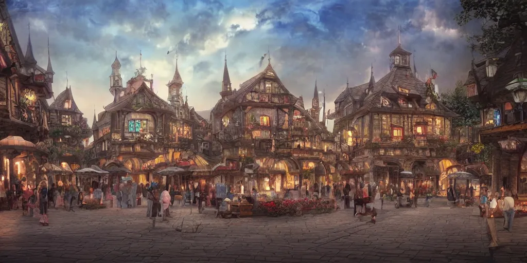 Image similar to beautiful matte painting of a fantasy town square