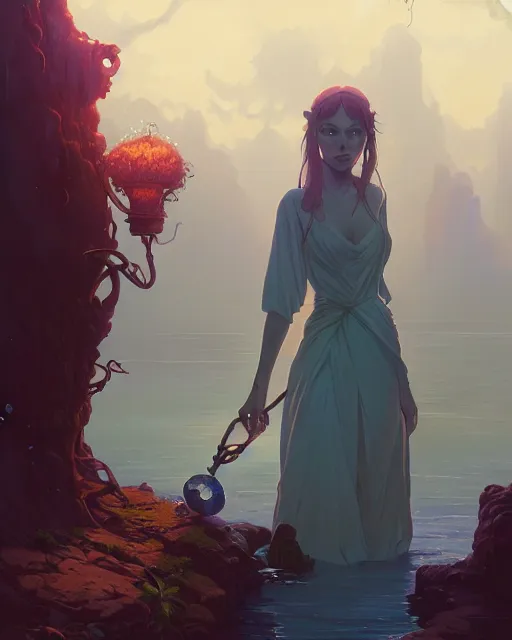 Prompt: highly detailed vfx portrait of a mage casting water magic, unreal engine, greg rutkowski, loish, rhads, beeple, makoto shinkai and lois van baarle, ilya kuvshinov, rossdraws, tom bagshaw, alphonse mucha, global illumination, detailed and intricate environment