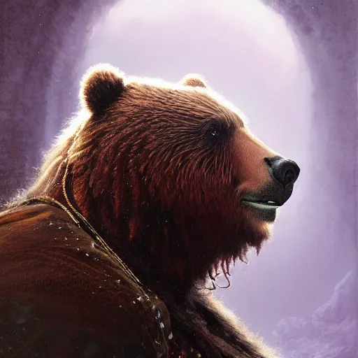 Image similar to UHD movie still of big realistic bear as Jimmy Hendrix by Antonio Caparo and Ferdinand Knab and Greg Rutkowski UHD photorealistic trending on artstation