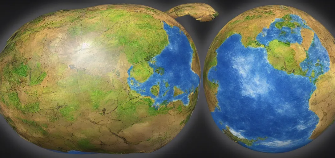 Image similar to fantasy world globe using eckert iv projection, extremely detailed, surreal biomes, fantasy, no text, 4 k