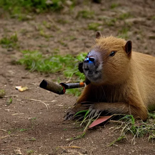 Image similar to capybara smoking a blunt