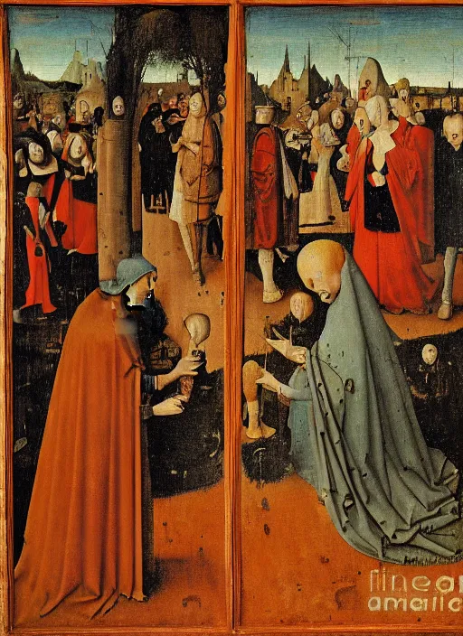 Image similar to red sand watch, Medieval painting by Jan van Eyck, Hieronymus Bosch, Florence