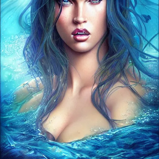 Image similar to underwater mermaid portrait of megan fox, Pixar style, by Tristan Eaton Stanley Artgerm and Tom Bagshaw.