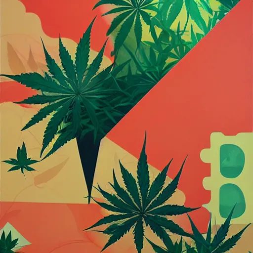 Prompt: Marijuana Jungle Painting by Sachin Teng, asymmetrical, Organic Painting , Matte Painting, Smoke Clouds, Green, Red, Gold, geometric shapes, hard edges, graffiti, street art,:2 by Sachin Teng:4