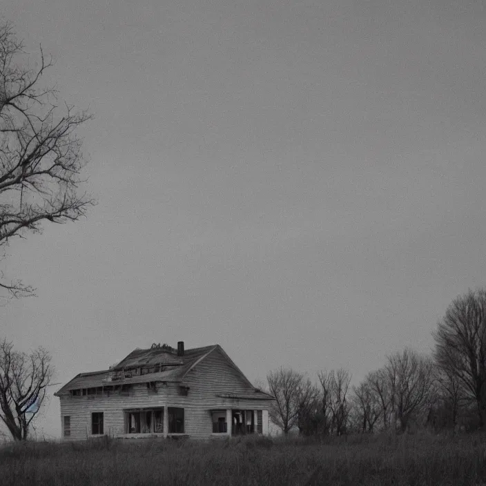 Image similar to a building in a serene landscape, horror fiction