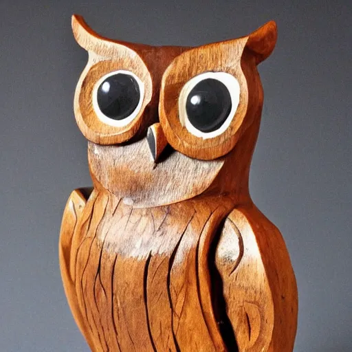 Prompt: a wooden owl carving