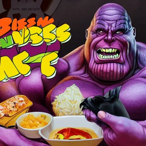 Image similar to obese thanos mukbang