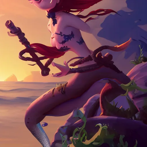 Image similar to jack the pirate mermaid on sea of thieves game avatar hero, behance hd by jesper ejsing, by rhads, makoto shinkai and lois van baarle, ilya kuvshinov, rossdraws global illumination