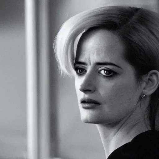 Image similar to eva green as catherine tramell in the famous interrogation scene from the film basic instinct.