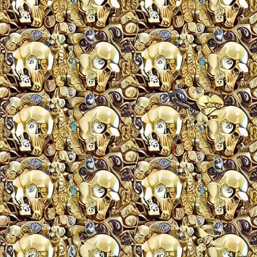 Image similar to many gold skulls with flowers and jewerly, ornate, elegant, intricate, royal, highly detailed, 4 k, hd, digital art