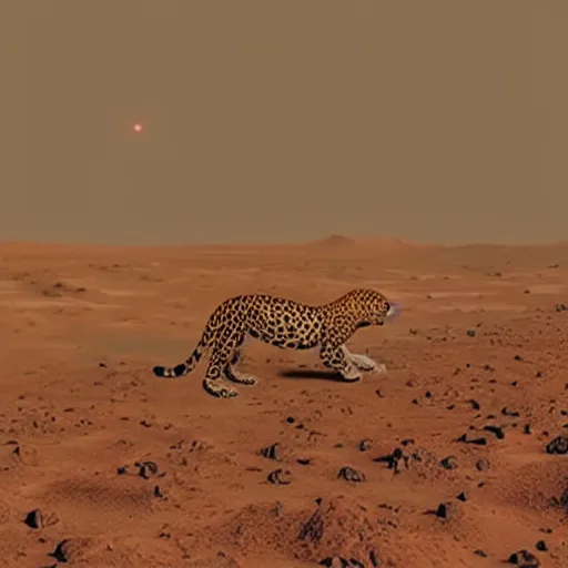 Image similar to photo of a leopard on mars, by wes anderson