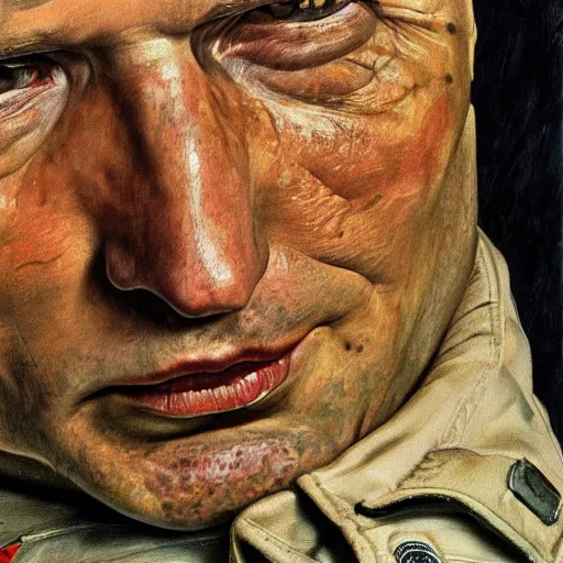 Image similar to high quality high detail painting by lucian freud, hd, american soldier, photorealistic lighting