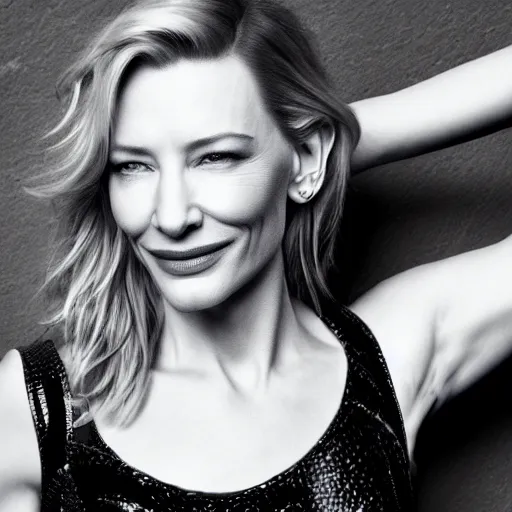 Image similar to high resolution image of cate blanchett with full body tattoo , highly detailed, photorealistic, 4k