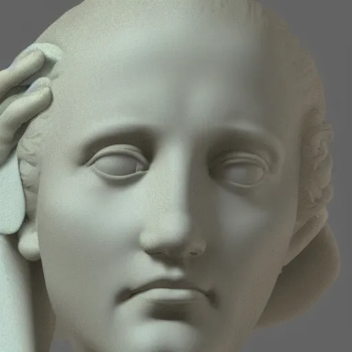 Image similar to a 3 d neon ring on the head of a renaissance statue, 3 d render