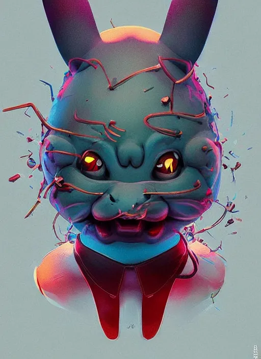 Image similar to colourful caricature - 3 d vfx art - of a pikachu, art style by james jean & hsiao - ron cheng, character concept art, unreal engine render, digital illustration, sharp, intricate detail, volumetric light, ray tracing, soft light, symmetric, pinterest, artstation, behance,