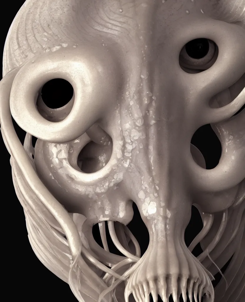 Image similar to goddess princess face close-up portrait ram skull. hard surface sculpting zbrush. jellyfish phoenix head, nautilus, orchid, skull, betta fish, bioluminiscent creatures, intricate artwork by Tooth Wu and wlop and beeple. octane render, trending on artstation, greg rutkowski very coherent symmetrical artwork. cinematic, hyper realism, high detail, octane render, 8k