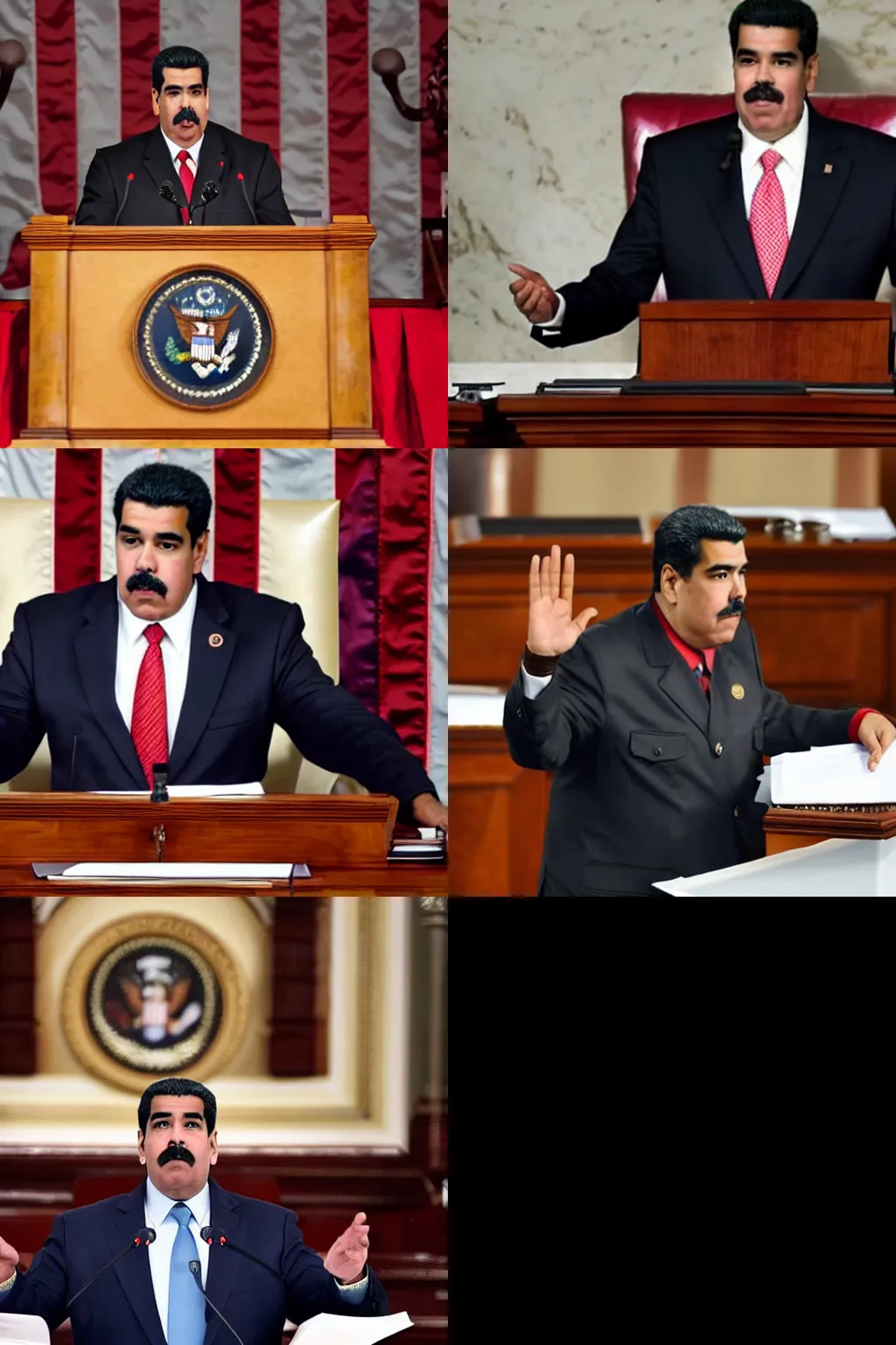 Prompt: Nicolas Maduro delivering a speech in the American Congress