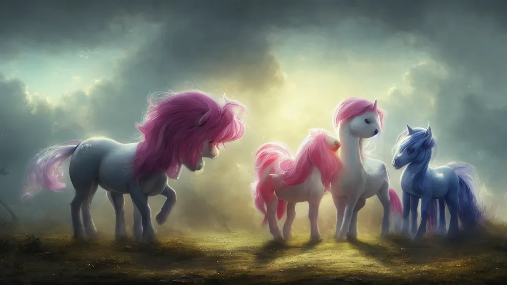 Image similar to my little ponies. andreas achenbach, artgerm, mikko lagerstedt, zack snyder 3 8 4 0 x 2 1 6 0