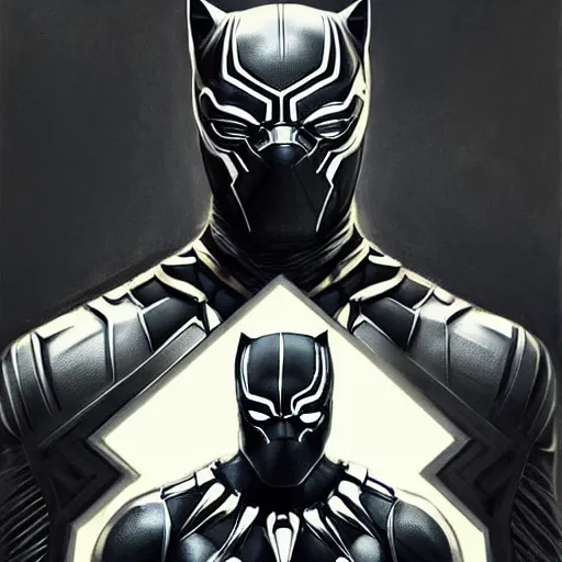 Image similar to a finely detailed portrait of Black Panther, clothed in futuristic battle armor, olive skin, long dark hair, beautiful bone structure, symmetrical facial features, intricate, elegant, digital painting, trending on Artstation, concept art, smooth, sharp focus, illustration, from Metal Gear by Ruan Jia and Mandy Jurgens and Artgerm and and william-adolphe bouguerea, award winning