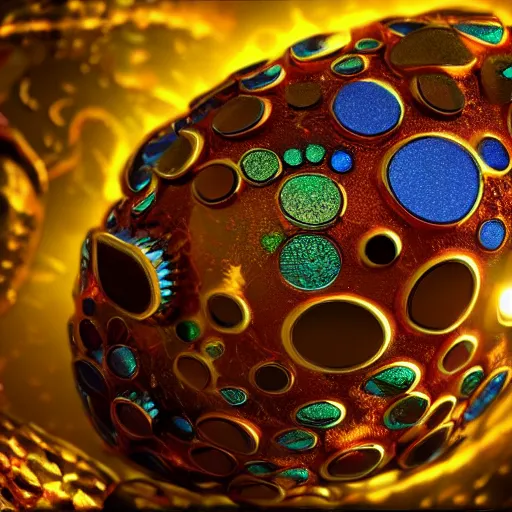 Image similar to colorful, glowing, metallic dragon scale egg sitting on a nest of gold objects, photorealistic, symmetrical, unreal engine