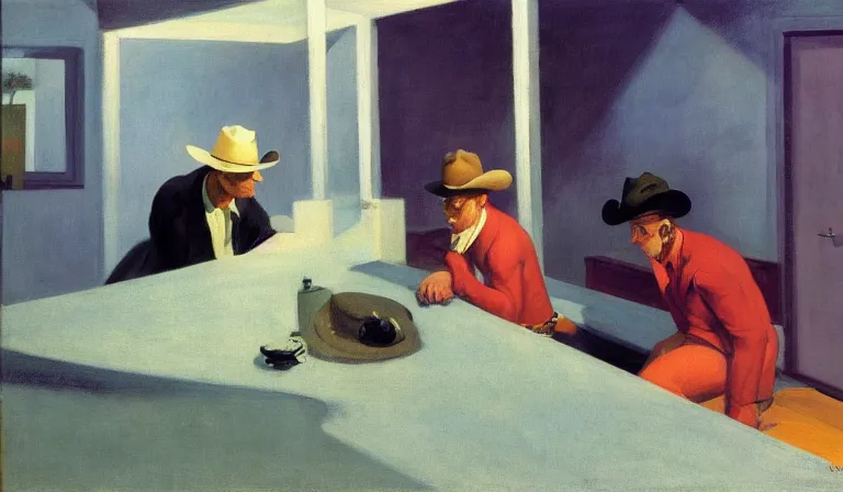 Image similar to Bodacious cowboys such as your friends will never be welcome here high in the clusterdome, by Edward Hopper