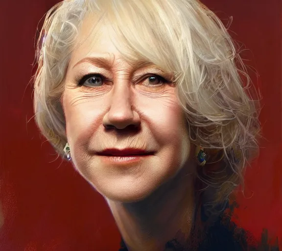 Image similar to a hyper-detailed portrait of Helen Mirren by Craig Mullins; oil on canvas; trending on artstation