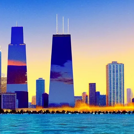 Image similar to Vaporwave Chicago Skyline