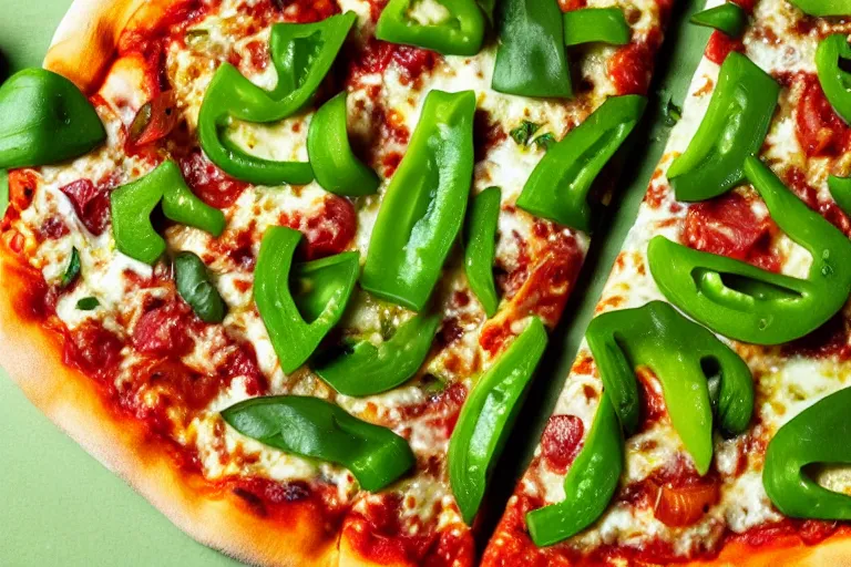 Prompt: green-bell-pepper-pizza