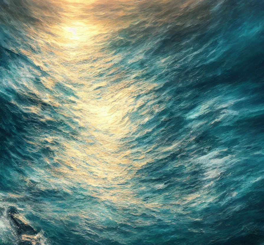 Image similar to apnoe, ocean, abstract, oil painting, unreal engine 5, wallpaper, 8 k, ultra detailed, realistic photo, artstation