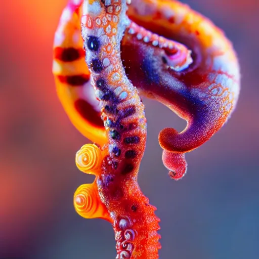 Image similar to fiery whimsical emotional eyes cephalopod, in a photorealistic macro photograph with shallow dof