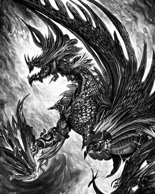 Image similar to A phoenix, black and white, epic, highly detailed, close-up, fantasy art, dragon art, in the style of masami kurumada, illustration, epic, fantasy, intricate, hyper detailed, artstation, concept art, smooth, sharp focus, ray tracing