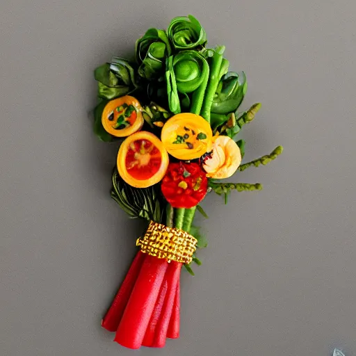 Prompt: a bouquet of jewellery in the style of food plating