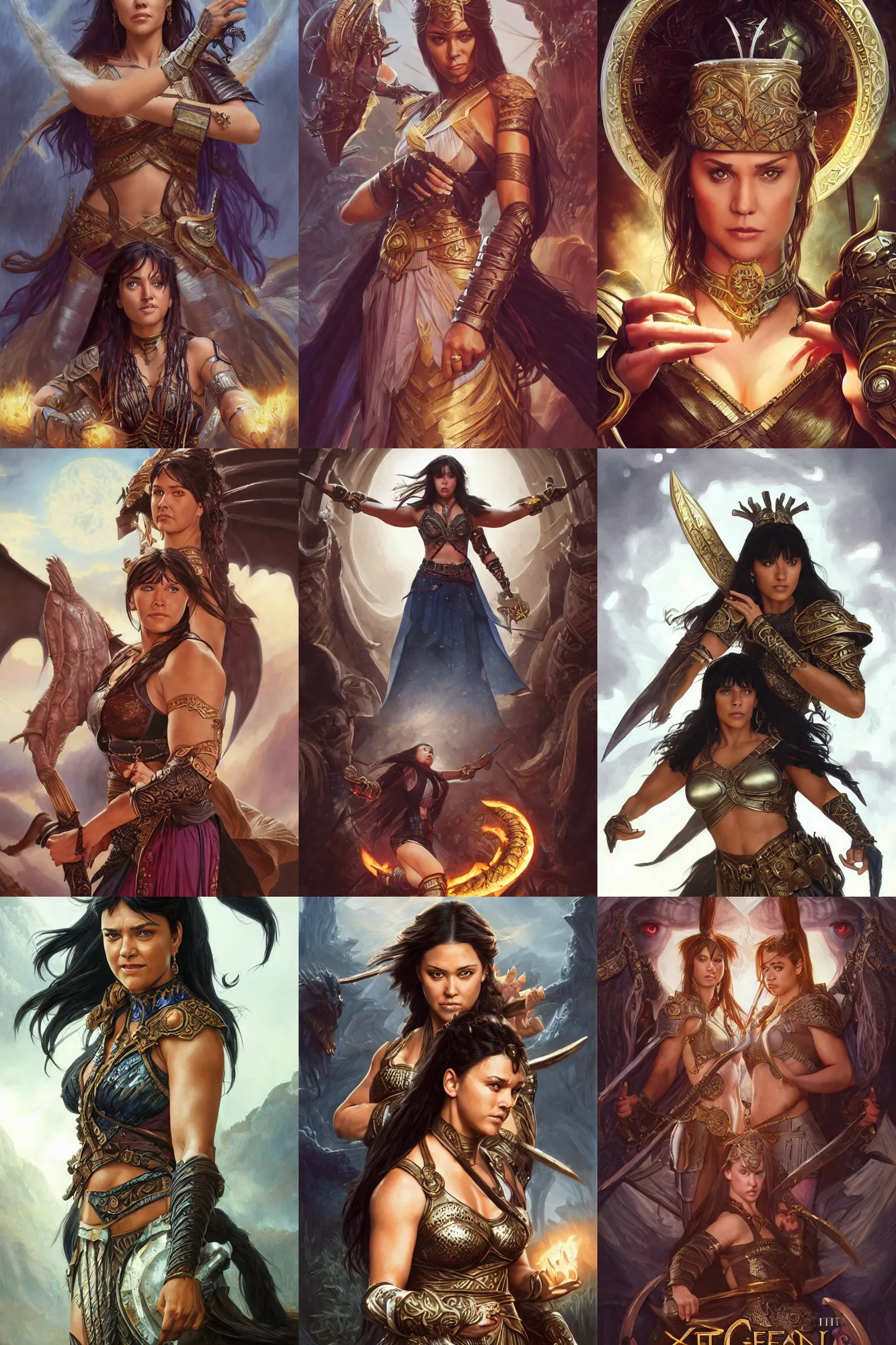 Prompt: cinematic stills from the xena warrior princess and raya and the last dragon crossover, deep focus, d & d, fantasy, intricate, elegant, highly detailed, digital painting, artstation, concept art, matte, sharp focus, illustration, hearthstone, art by artgerm and greg rutkowski and alphonse mucha