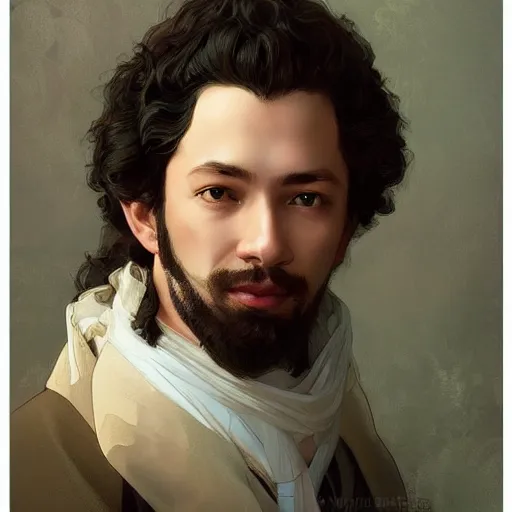 Prompt: portrait of pushkin! intricate, elegant, highly detailed, vision of holy perfection! smile, digital painting, artstation, concept art, smooth, sharp focus, illustration, art by artgerm and greg rutkowski and alphonse mucha